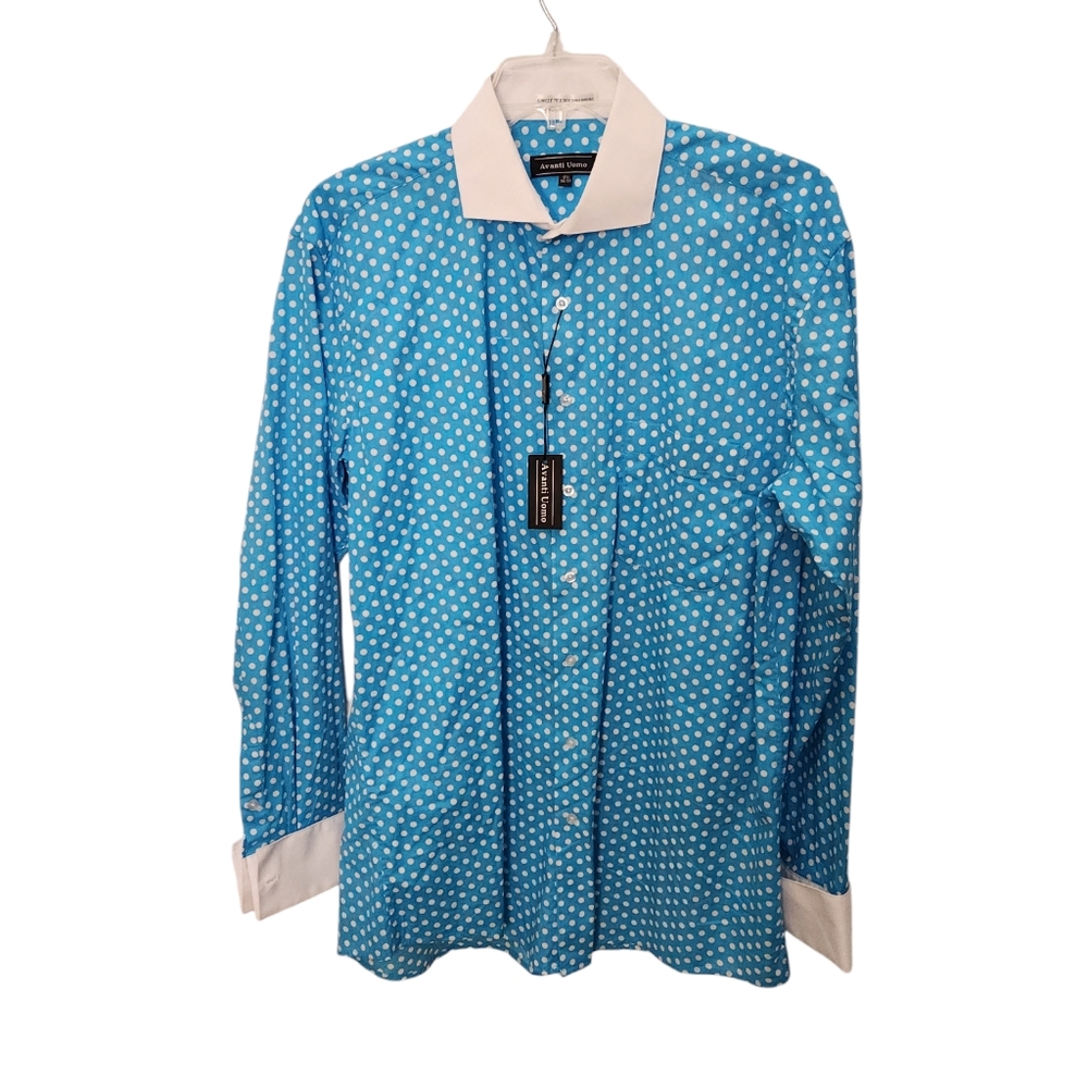 NWT Avanti Uomo Blue and White Polka Dot Lone Sleeve Cuff Link Size 17.5